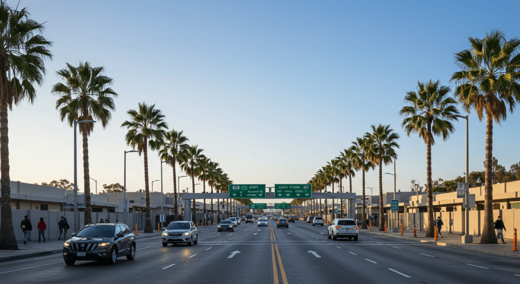Peaceful border crossing scene to Tijuana for medical tourism patients