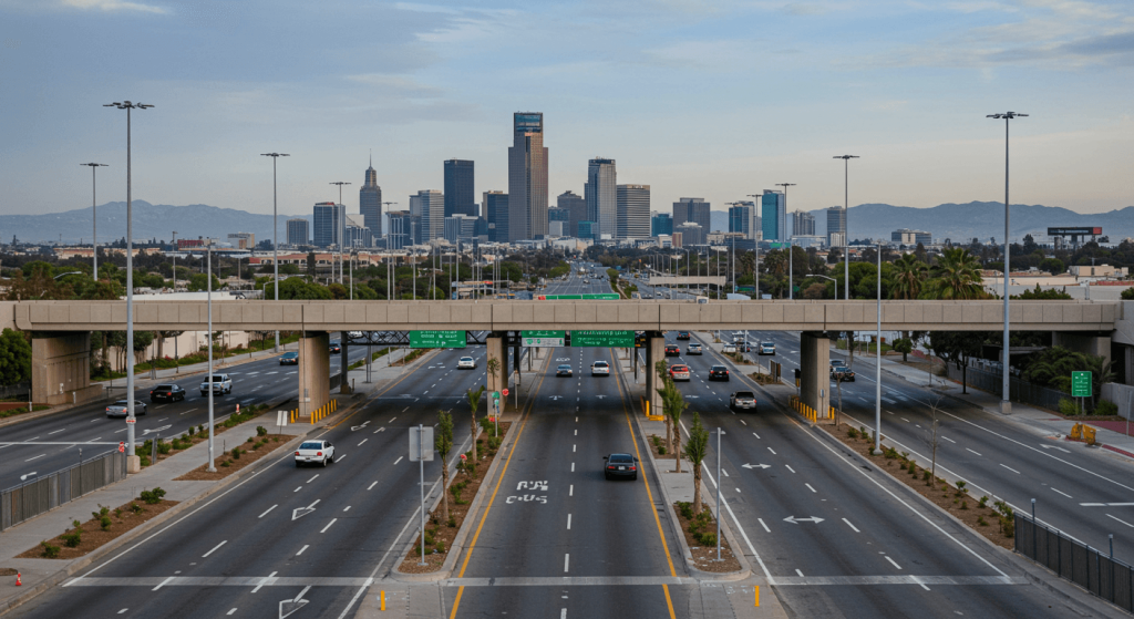 U.S.–Mexico border crossing with view of Tijuana skyline, symbolizing access to pharmacies in Tijuana Mexico.