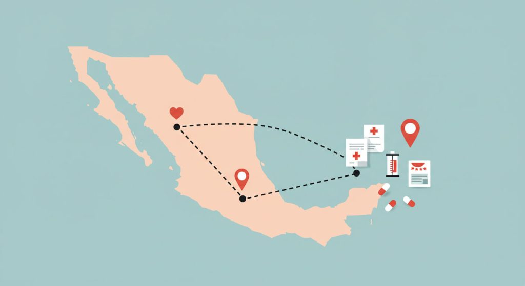 Illustrated map showing medical route from San Diego to Tijuana