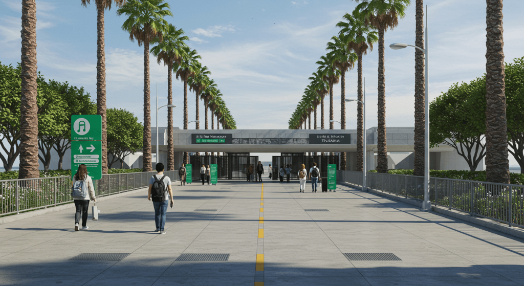 Pedestrian route to Tijuana with travelers heading to certified pharmacies