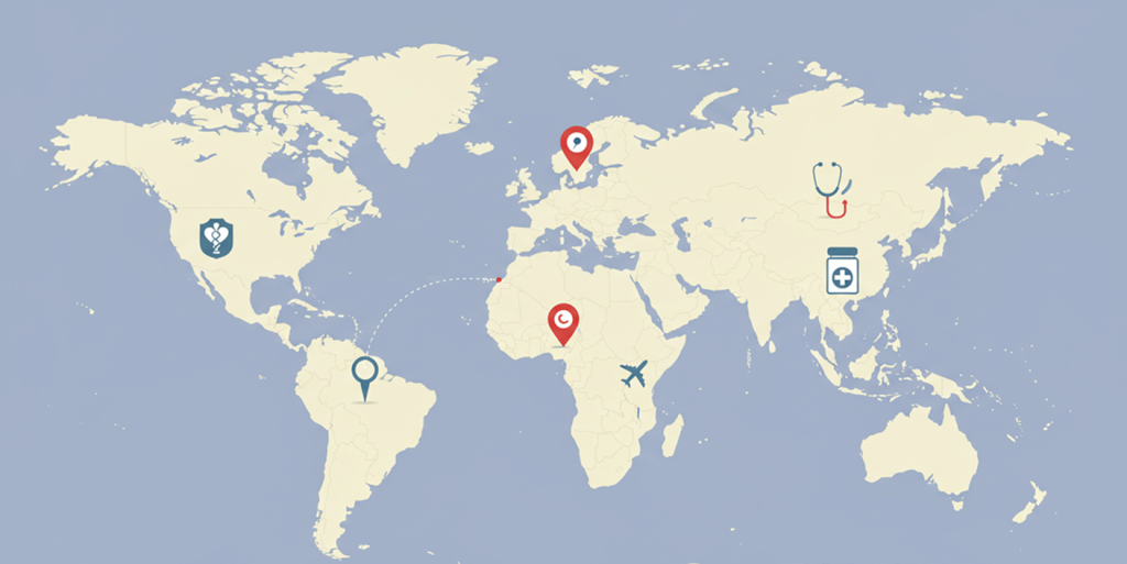 Map showing top medical tourism destinations including Tijuana Mexico