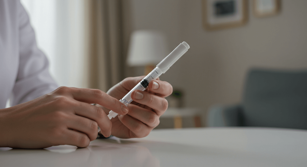 Patient preparing Enbrel 50 mg injection at home with prefilled pen, symbolizing safe and consistent autoimmune treatment.