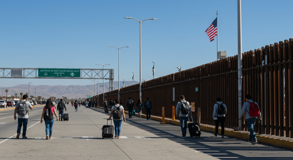 People crossing the U.S.–Mexico border at Tijuana safely to access licensed pharmacies and affordable medications.