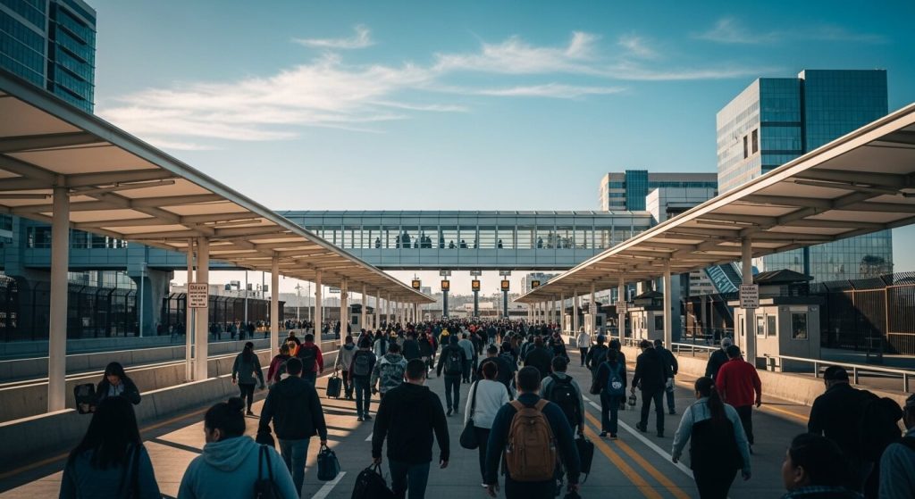 Travelers crossing the San Diego–Tijuana border to access Stelara assistance through licensed pharmacies in Mexico.