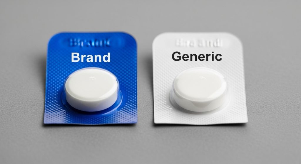 Close-up of identical pills illustrating the similarity between generic vs brand name drugs under FDA approval standards.
