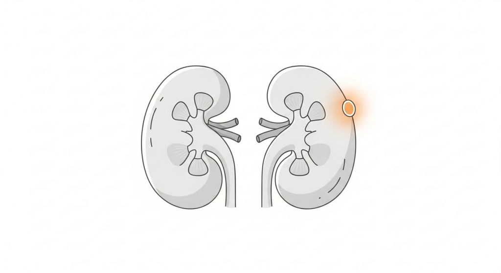 Kidney cancer diagram showing a small tumor in one kidney