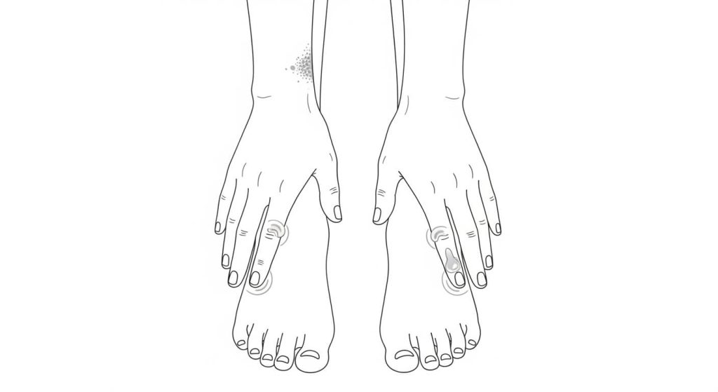 Psoriatic arthritis illustration showing swollen finger and toe joints with mild inflammation