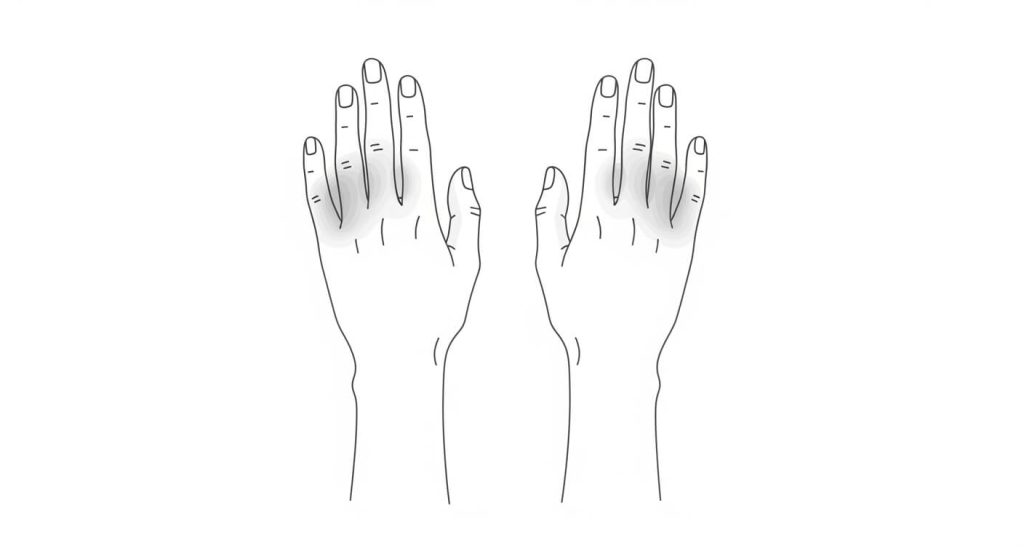 Rheumatoid arthritis illustration showing swollen hand joints and inflammation