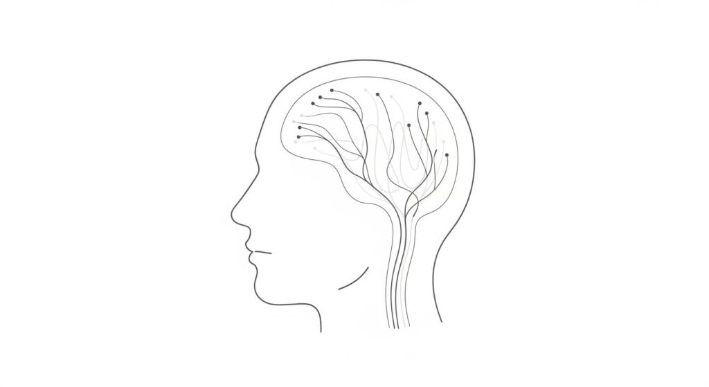 Schizophrenia illustration showing abstract brain signaling and symptoms concept