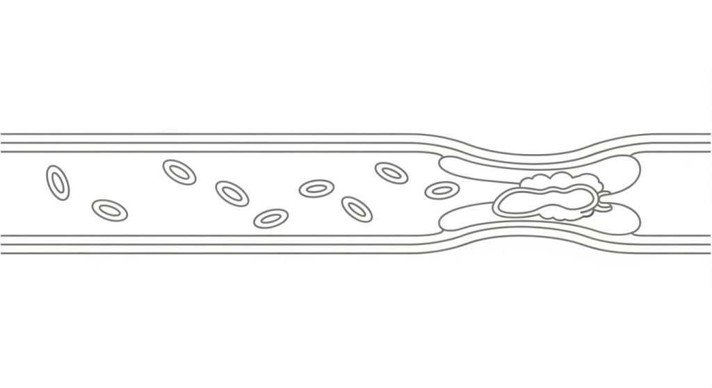 Thrombocytopenia illustration showing low platelet count and blood clotting in a vessel