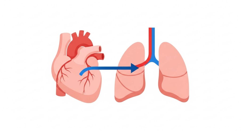 Pulmonary arterial hypertension diagram showing heart and lung arteries