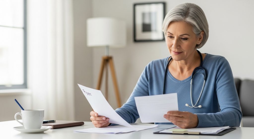 Adult patient reviewing prescription documents and treatment notes for Afinitor Disperz information