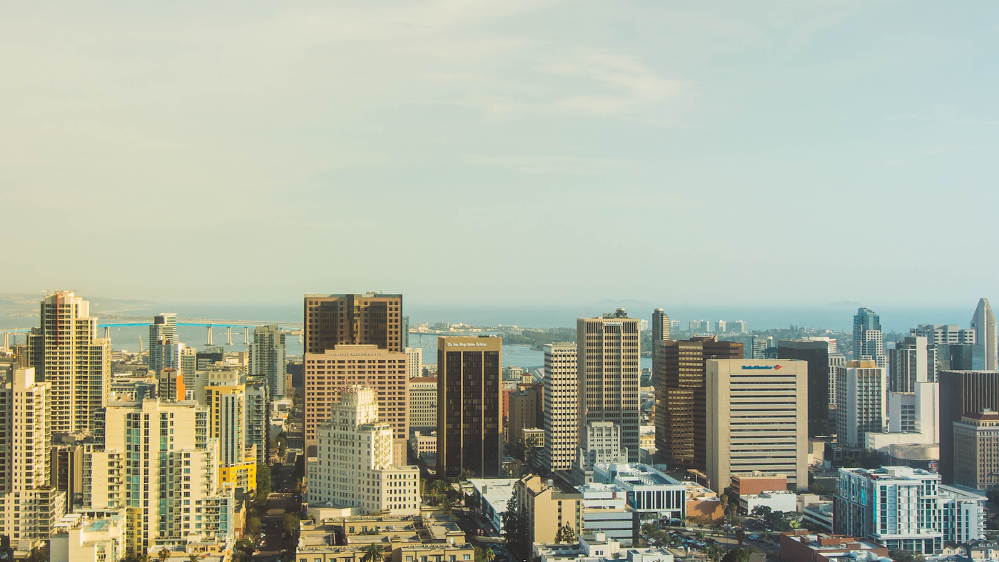 Medical tourism in Tijuana: the San Diego skyline, the U.S. gateway to the Tijuana border